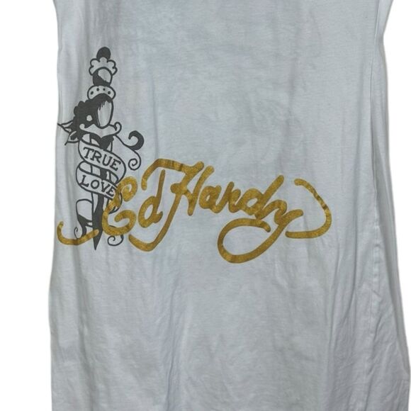 Vintage Ed Hardy True to My Love tshirt dress white eagle roses Y2K streetwear L - Picture 6 of 9